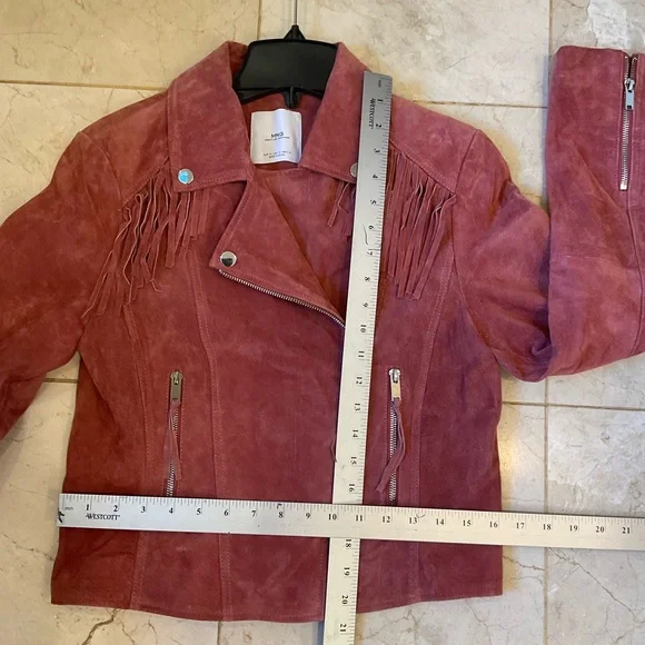 MNG Mango Leather biker fringed jacket with zipper detail, mauve color, Sz M - Picture 12 of 16